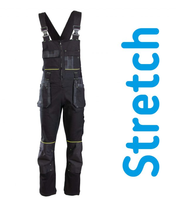 Darba Puskombinezoni ar Nokarenām Kabatām Ērts Lēts Kvalitatīvs mūsdienīgs Praktisks Staipīgs DIAMANT Seven Kings Flexi Stretch Work Overalls Cordura Black 97 Cotton 3 Spandex Safety Workwear Darba Apģērbi Danett Depo Ksenukai Marpro