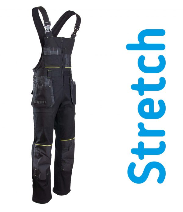 Darba Puskombinezoni ar Nokarenām Kabatām Ērts Lēts Kvalitatīvs mūsdienīgs Praktisks Staipīgs DIAMANT Seven Kings Flexi Stretch Work Overalls Cordura Black 97 Cotton 3 Spandex Safety Workwear Darba Apģērbi Danett Depo Ksenukai Marpro