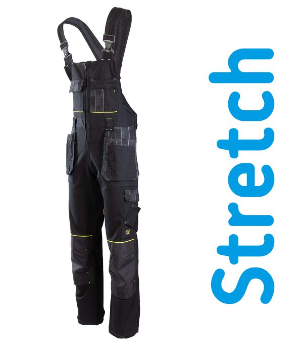 Darba Puskombinezoni ar Nokarenām Kabatām Ērts Lēts Kvalitatīvs mūsdienīgs Praktisks Staipīgs DIAMANT Seven Kings Flexi Stretch Work Overalls Cordura Black 97 Cotton 3 Spandex Safety Workwear Darba Apģērbi Danett Depo Ksenukai Marpro