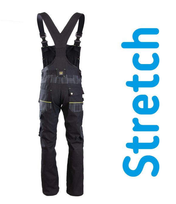 Darba Puskombinezoni ar Nokarenām Kabatām Ērts Lēts Kvalitatīvs mūsdienīgs Praktisks Staipīgs DIAMANT Seven Kings Flexi Stretch Work Overalls Cordura Black 97 Cotton 3 Spandex Safety Workwear Darba Apģērbi Danett Depo Ksenukai Marpro