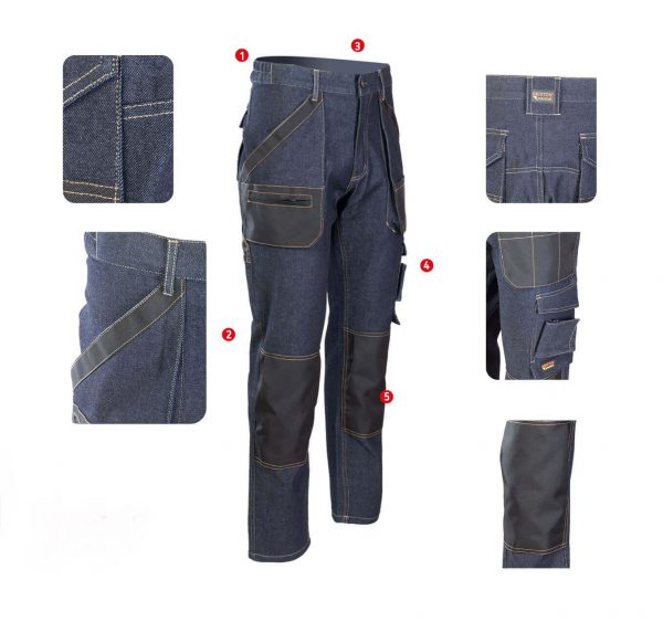 Džinsa Darba Bikses Ērtas Kvalitatīvas Mūsdienīgas Labas Jeans PRACTICAL Brixton Flexi Work Trousers Oxford Cotton Spandex Safety Workwear Blue Darba Apģērbs Danett Marpro Ksenukai Depo